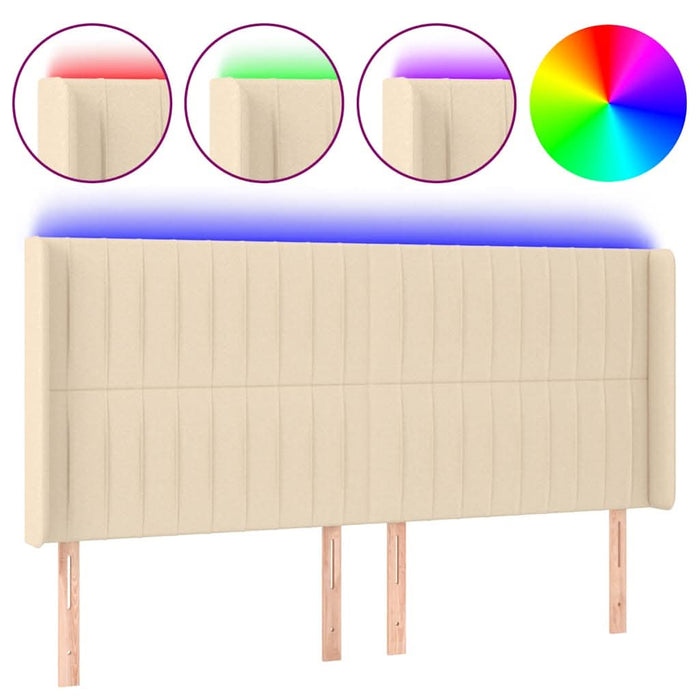 Tăblie de pat cu LED, crem, 183x16x118/128 cm, textil WALTI