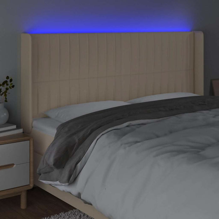 Tăblie de pat cu LED, crem, 183x16x118/128 cm, textil WALTI