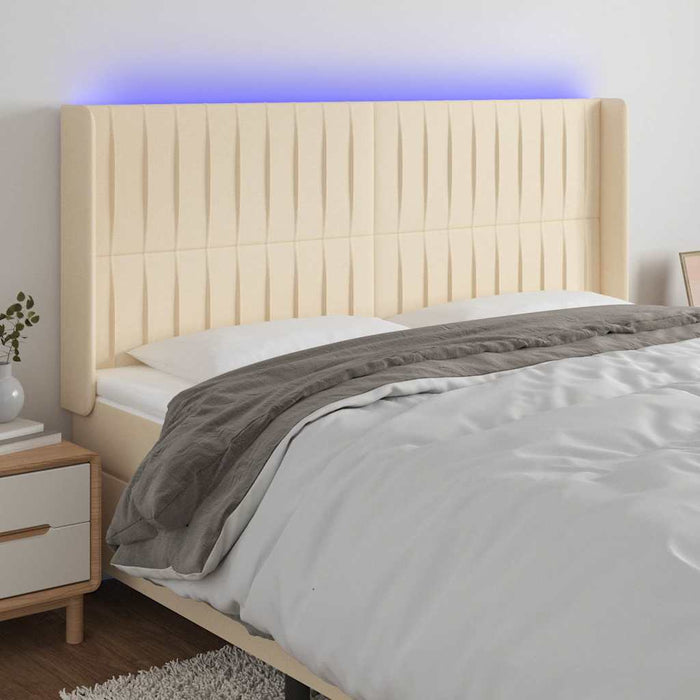 Tăblie de pat cu LED, crem, 183x16x118/128 cm, textil WALTI