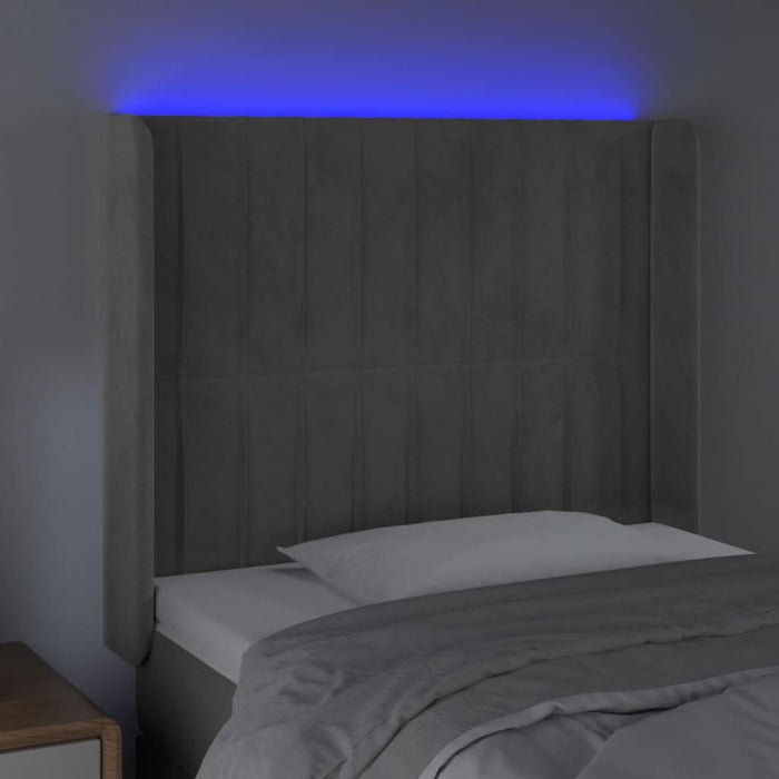 Tăblie de pat cu LED, gri deschis, 83x16x118/128 cm, catifea - WALTI WALTI