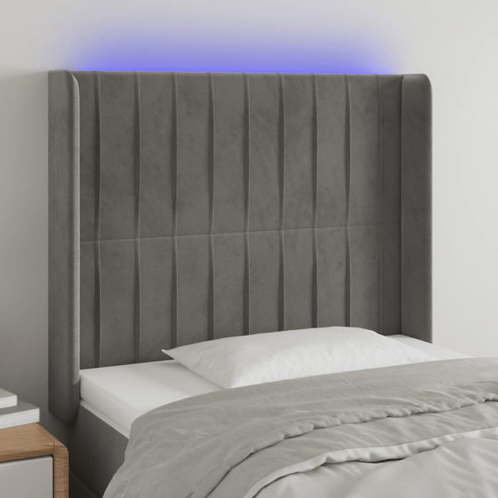 Tăblie de pat cu LED, gri deschis, 83x16x118/128 cm, catifea - WALTI WALTI