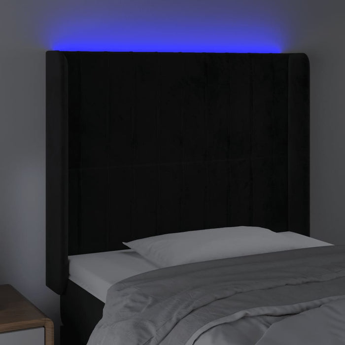 Tăblie de pat cu LED, negru, 83x16x118/128 cm, catifea - WALTI WALTI