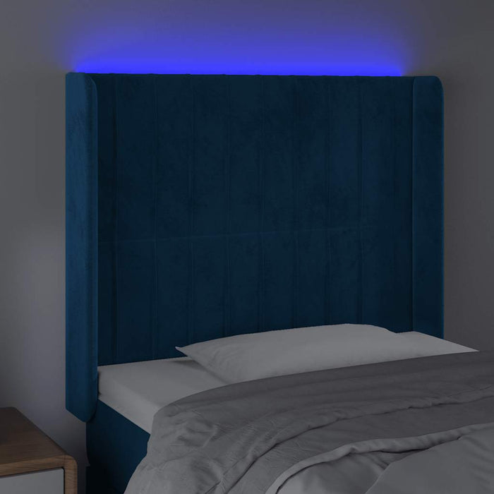 Tăblie de pat cu LED, albastru închis, 83x16x118/128cm, catifea - WALTI WALTI