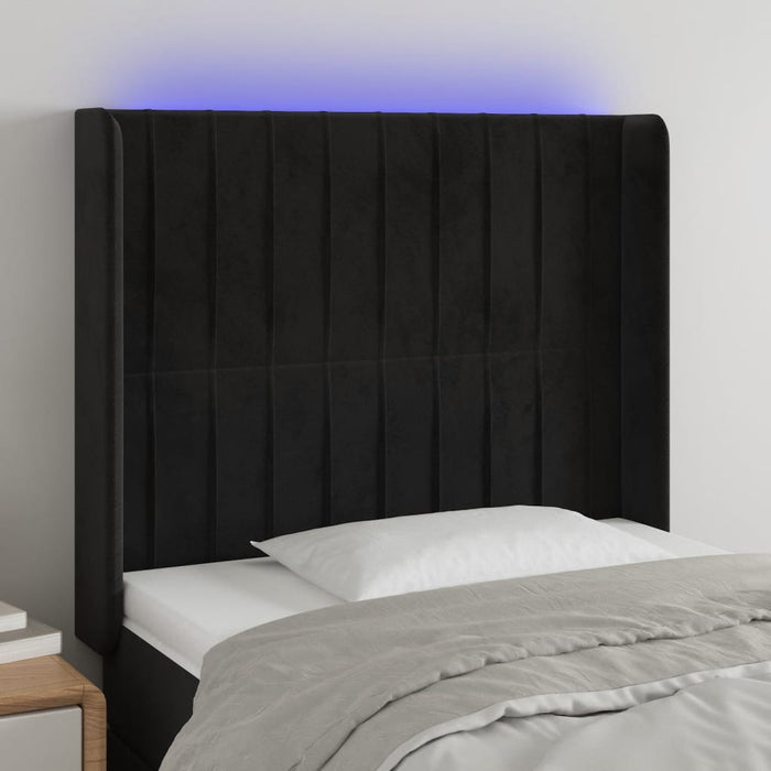 Tăblie de pat cu LED, negru, 93x16x118/128 cm, catifea - WALTI WALTI