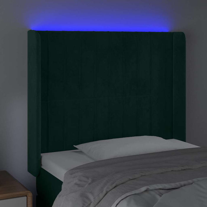 Tăblie de pat cu LED, verde închis, 93x16x118/128cm, catifea - WALTI WALTI