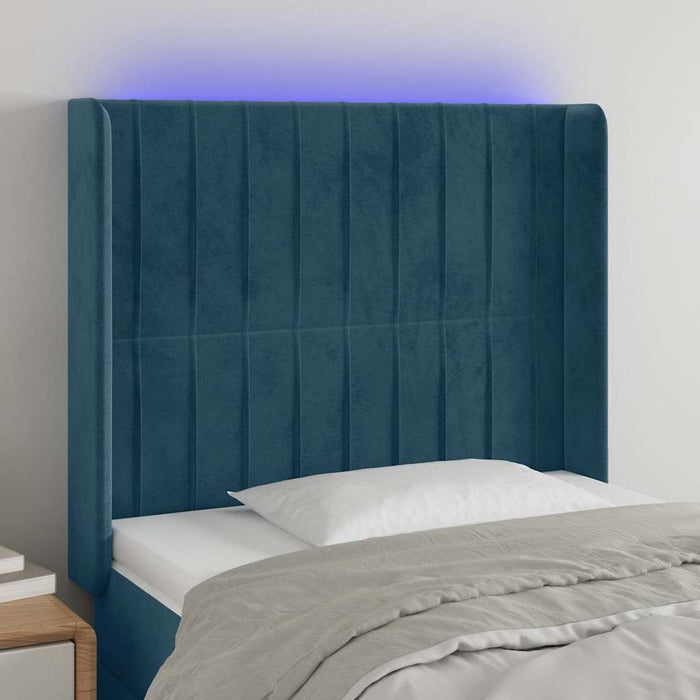 Tăblie de pat cu LED, albastru închis, 93x16x118/128cm, catifea - WALTI WALTI