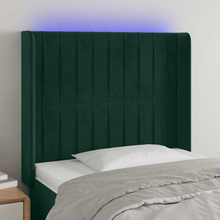 Tăblie de pat cu LED, verde închis, 103x16x118/128 cm, catifea - WALTI WALTI