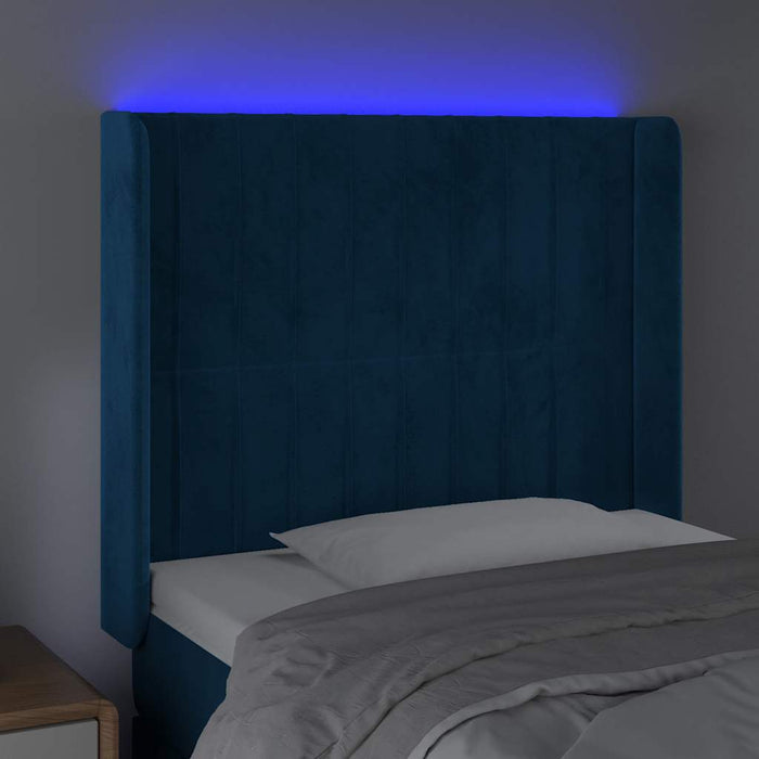 Tăblie de pat cu LED, albastru închis, 103x16x118/128cm catifea - WALTI WALTI