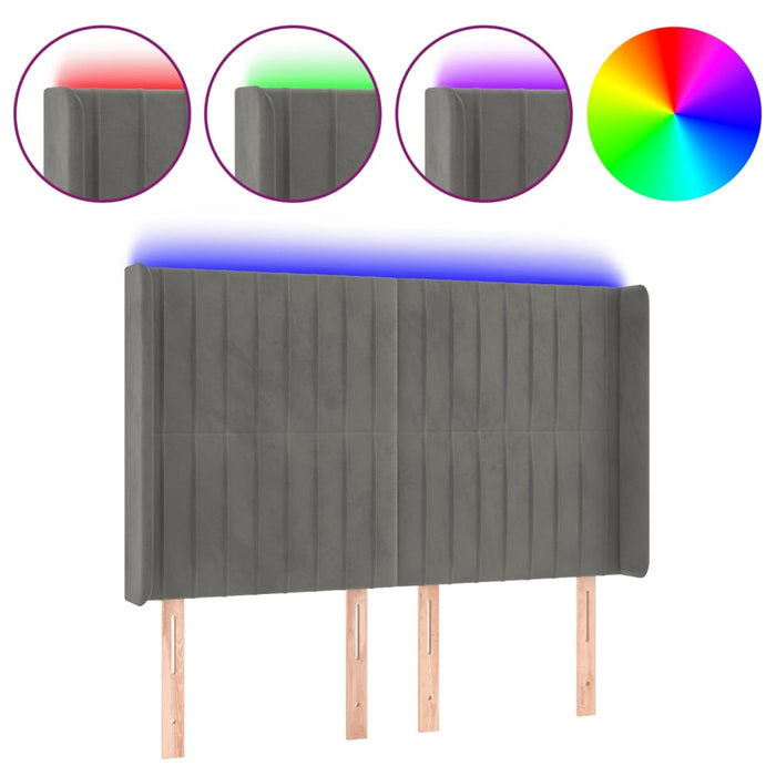 Tăblie de pat cu LED, gri deschis, 147x16x118/128 cm, catifea - WALTI WALTI