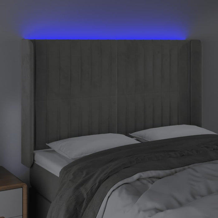 Tăblie de pat cu LED, gri deschis, 147x16x118/128 cm, catifea - WALTI WALTI