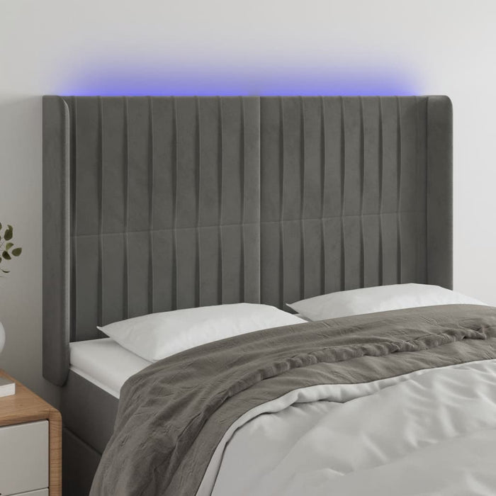 Tăblie de pat cu LED, gri deschis, 147x16x118/128 cm, catifea - WALTI WALTI