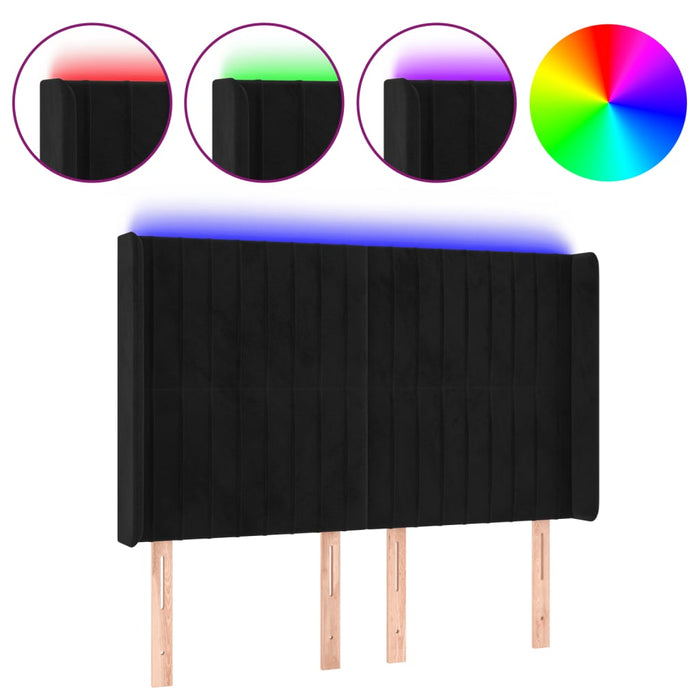Tăblie de pat cu LED, negru, 147x16x118/128 cm, catifea - WALTI WALTI
