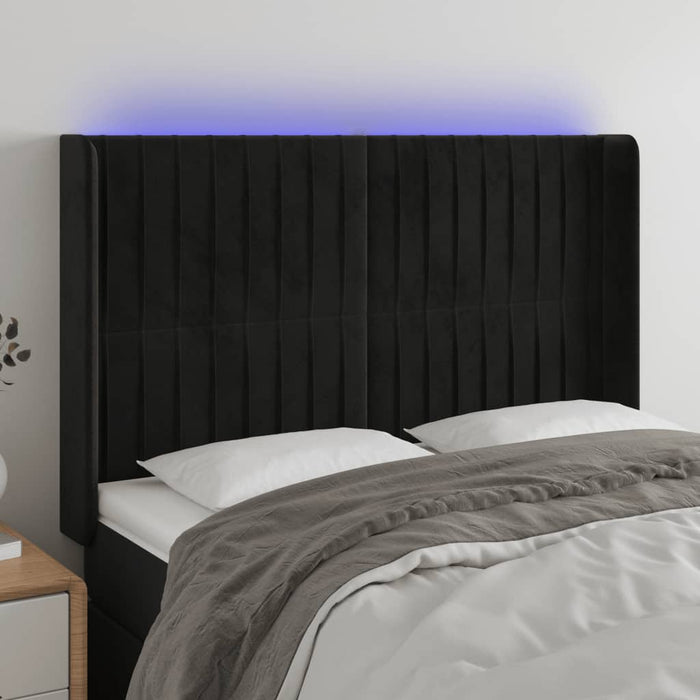 Tăblie de pat cu LED, negru, 147x16x118/128 cm, catifea - WALTI WALTI