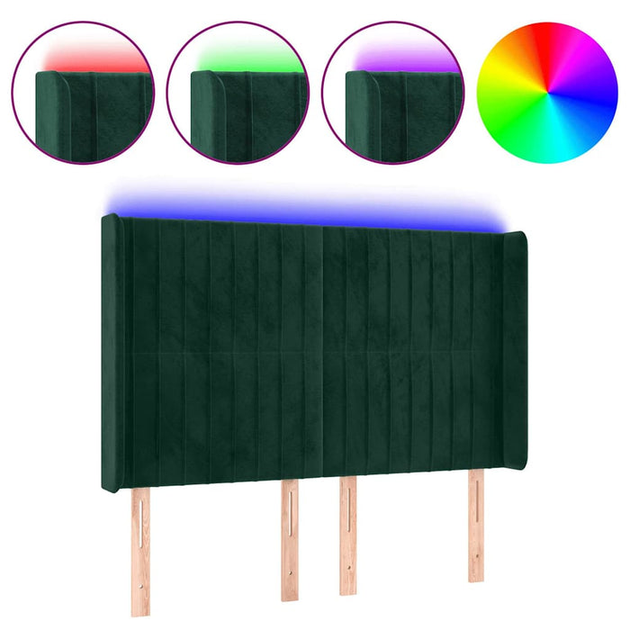 Tăblie de pat cu LED, verde închis, 147x16x118/128 cm, catifea - WALTI WALTI