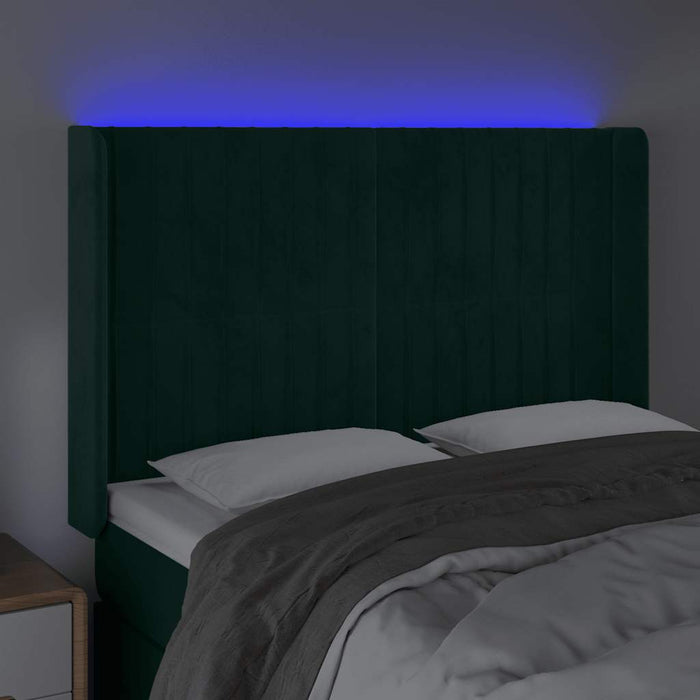 Tăblie de pat cu LED, verde închis, 147x16x118/128 cm, catifea - WALTI WALTI
