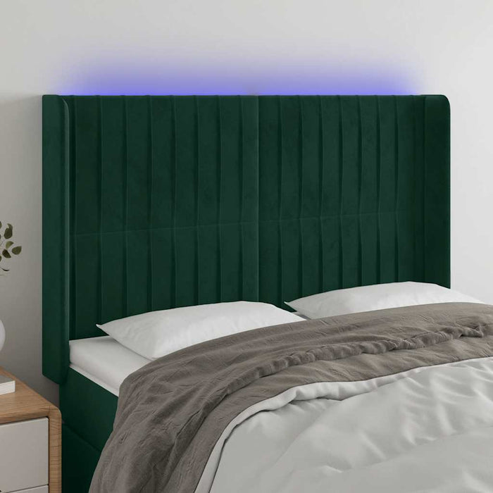 Tăblie de pat cu LED, verde închis, 147x16x118/128 cm, catifea - WALTI WALTI