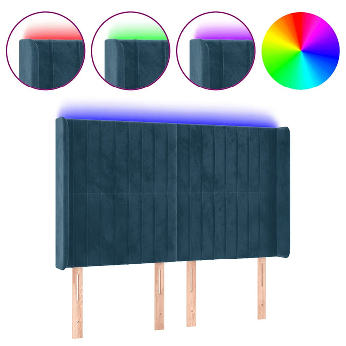 Tăblie de pat cu LED, albastru închis, 147x16x118/128cm catifea - WALTI WALTI