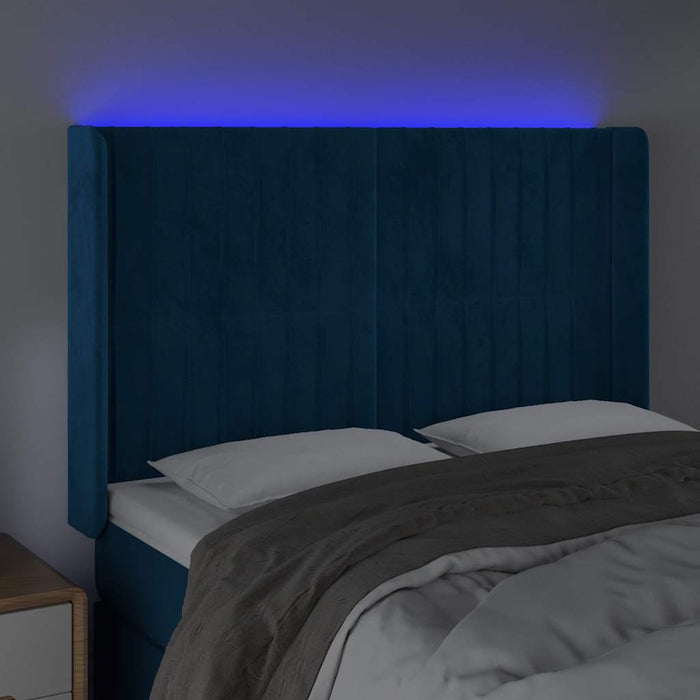 Tăblie de pat cu LED, albastru închis, 147x16x118/128cm catifea - WALTI WALTI