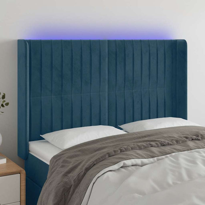 Tăblie de pat cu LED, albastru închis, 147x16x118/128cm catifea - WALTI WALTI