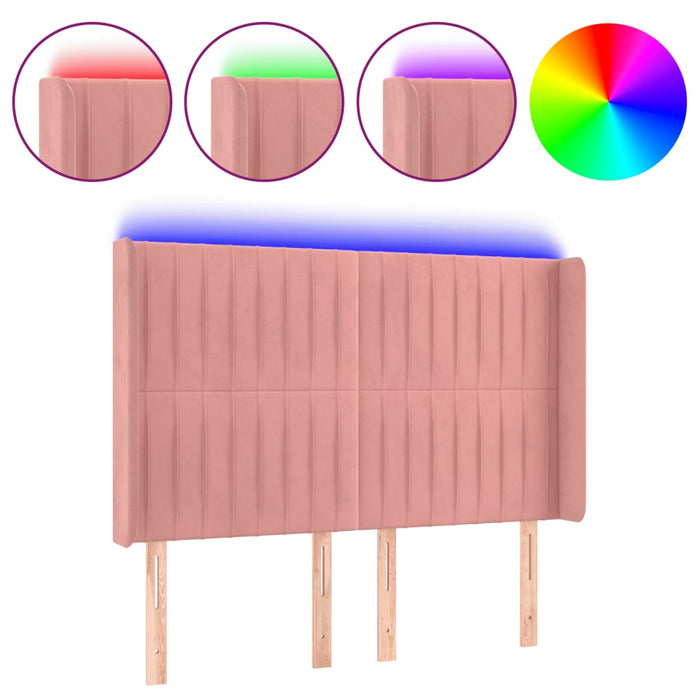 Tăblie de pat cu LED, roz, 147x16x118/128 cm, catifea WALTI
