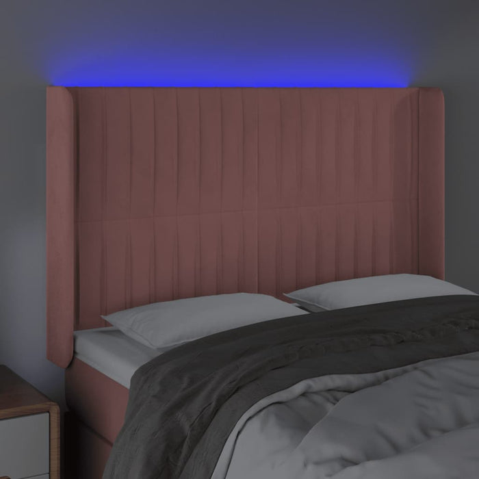 Tăblie de pat cu LED, roz, 147x16x118/128 cm, catifea WALTI