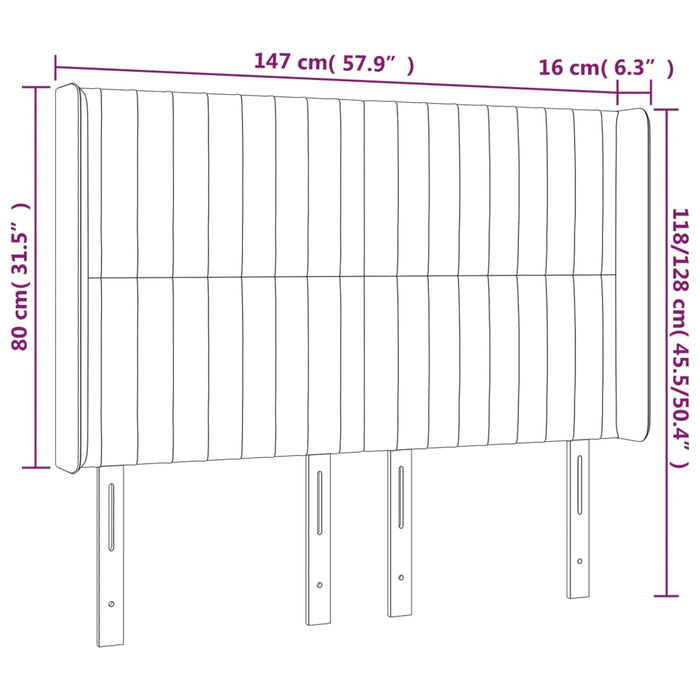 Tăblie de pat cu LED, roz, 147x16x118/128 cm, catifea WALTI