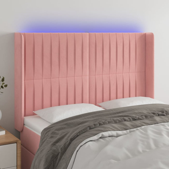 Tăblie de pat cu LED, roz, 147x16x118/128 cm, catifea WALTI
