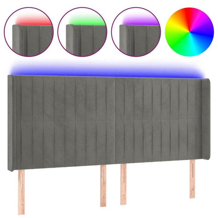 Tăblie de pat cu LED, gri deschis, 163x16x118/128 cm, catifea WALTI