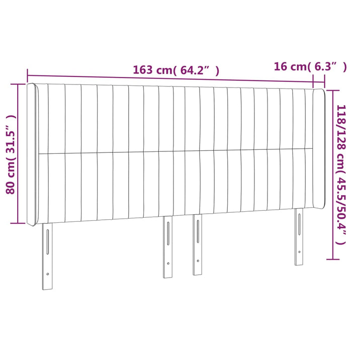 Tăblie de pat cu LED, gri deschis, 163x16x118/128 cm, catifea WALTI