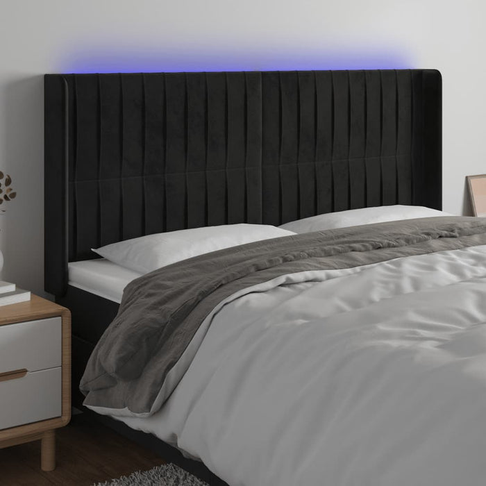 Tăblie de pat cu LED, negru, 163x16x118/128 cm, catifea - WALTI WALTI