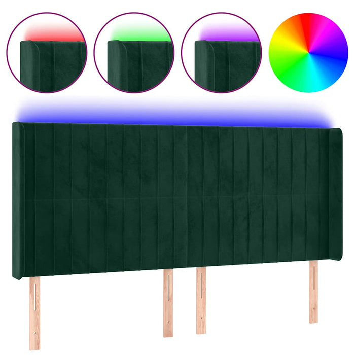 Tăblie de pat cu LED, verde închis, 163x16x118/128 cm, catifea - WALTI WALTI