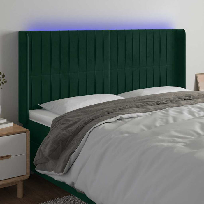 Tăblie de pat cu LED, verde închis, 163x16x118/128 cm, catifea - WALTI WALTI