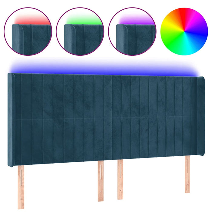 Tăblie de pat cu LED, albastru închis, 163x16x118/128cm catifea - WALTI WALTI