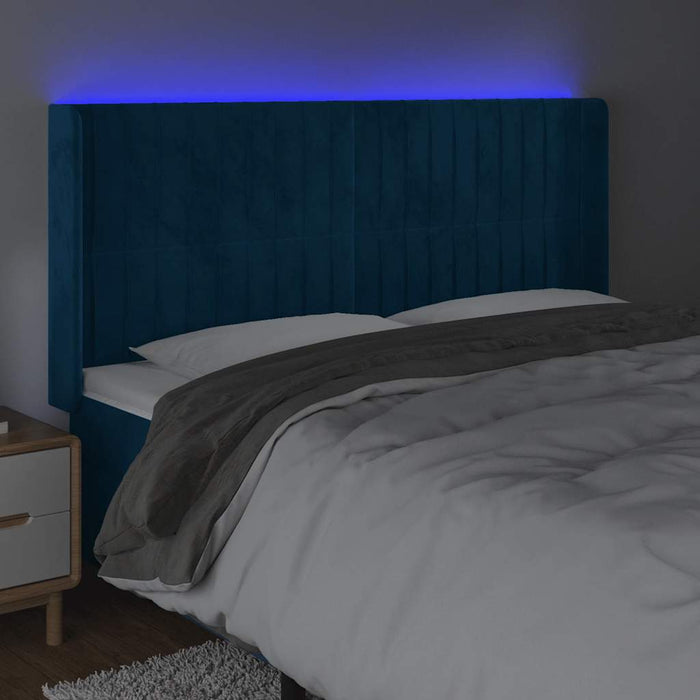 Tăblie de pat cu LED, albastru închis, 163x16x118/128cm catifea - WALTI WALTI