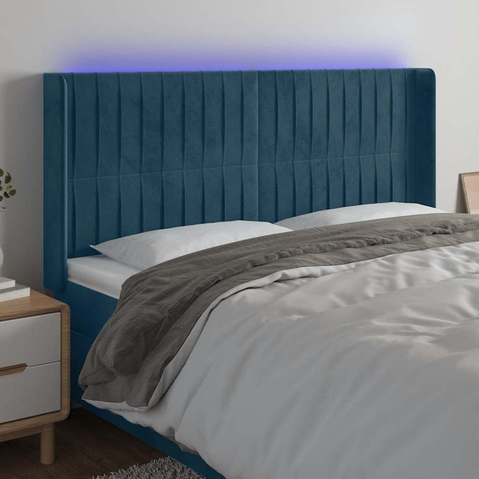 Tăblie de pat cu LED, albastru închis, 163x16x118/128cm catifea - WALTI WALTI