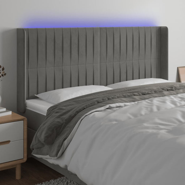 Tăblie de pat cu LED, gri deschis, 183x16x118/128 cm, catifea - WALTI WALTI