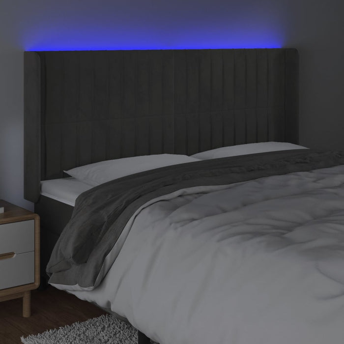 Tăblie de pat cu LED, gri închis, 183x16x118/128 cm, catifea - WALTI WALTI