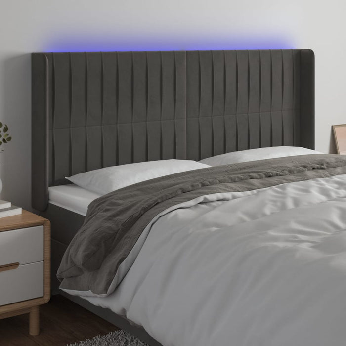 Tăblie de pat cu LED, gri închis, 183x16x118/128 cm, catifea - WALTI WALTI