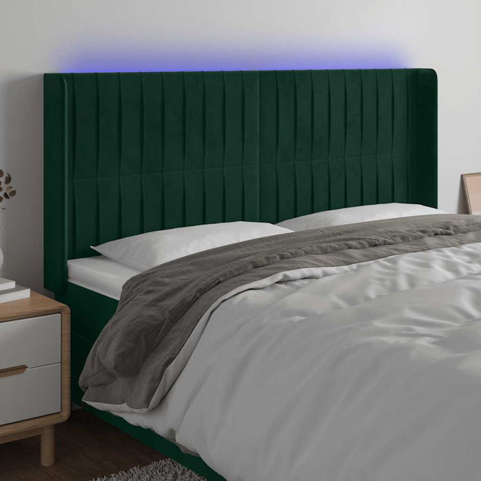 Tăblie de pat cu LED, verde închis, 183x16x118/128 cm, catifea - WALTI WALTI