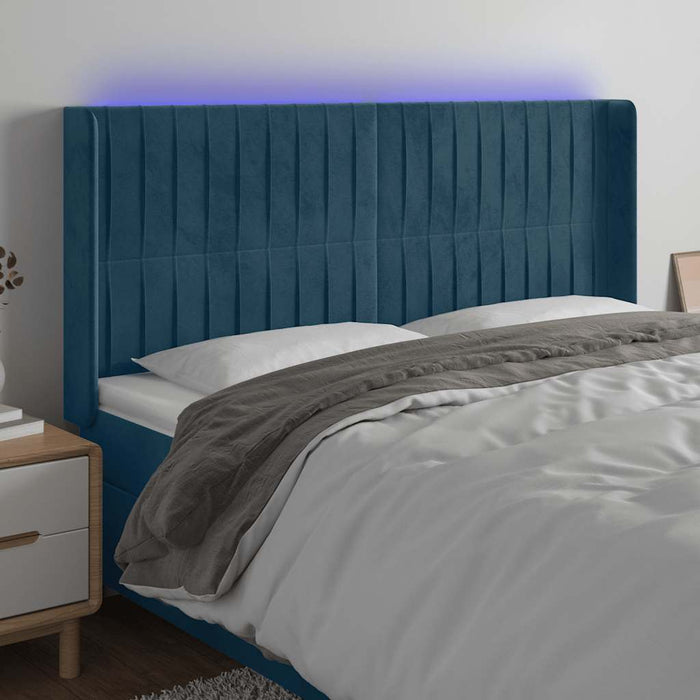 Tăblie de pat cu LED, albastru închis, 183x16x118/128cm catifea - WALTI WALTI