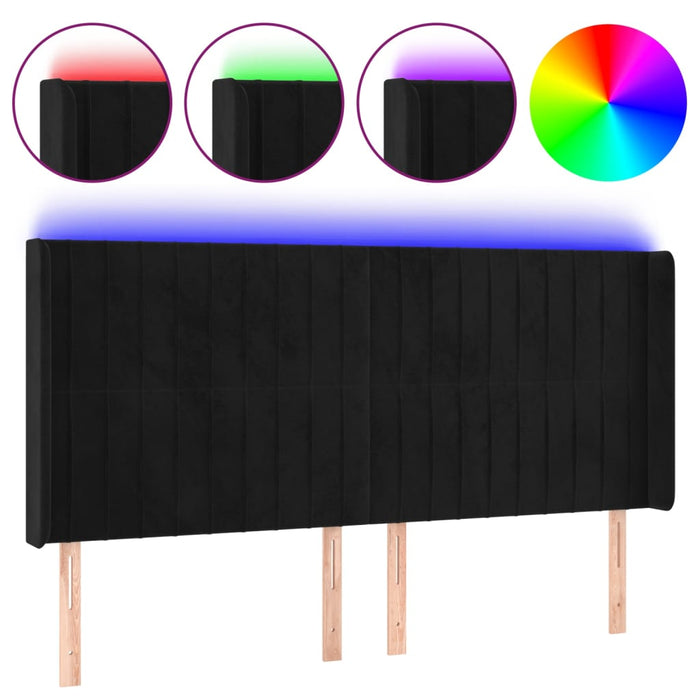 Tăblie de pat cu LED, negru, 203x16x118/128 cm, catifea - WALTI WALTI