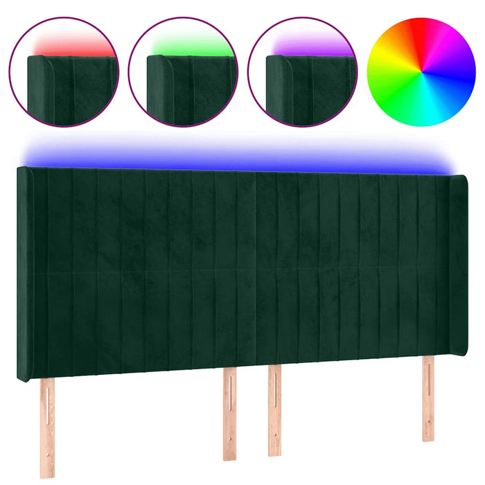 Tăblie de pat cu LED, verde închis, 203x16x118/128 cm, catifea - WALTI WALTI