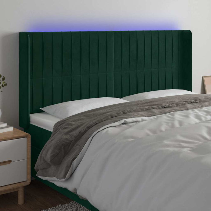 Tăblie de pat cu LED, verde închis, 203x16x118/128 cm, catifea - WALTI WALTI