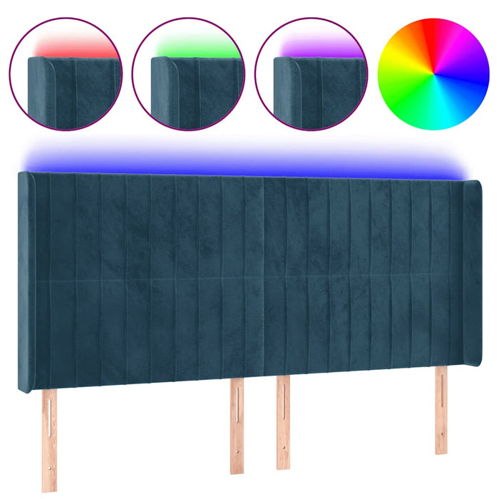 Tăblie de pat cu LED, albastru închis, 203x16x118/128cm catifea - WALTI WALTI