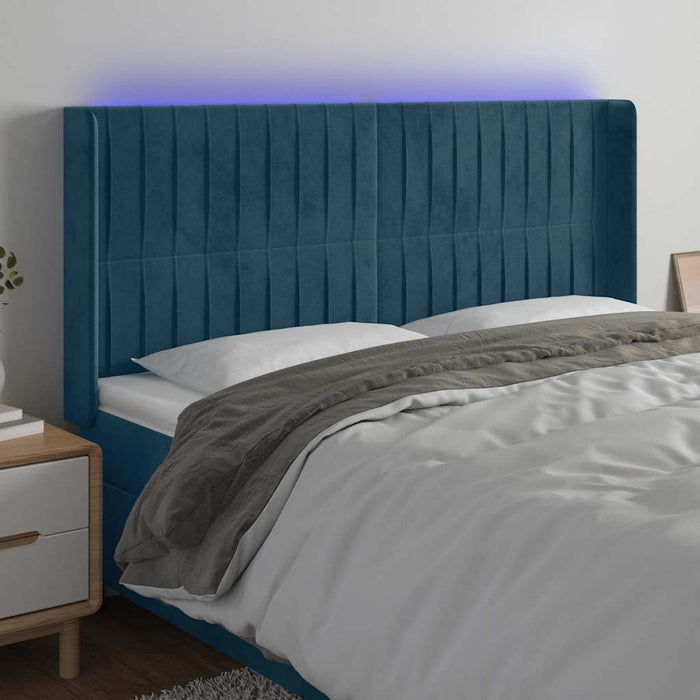 Tăblie de pat cu LED, albastru închis, 203x16x118/128cm catifea - WALTI WALTI