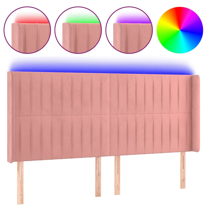 Tăblie de pat cu LED, roz, 203x16x118/128 cm, catifea - WALTI WALTI