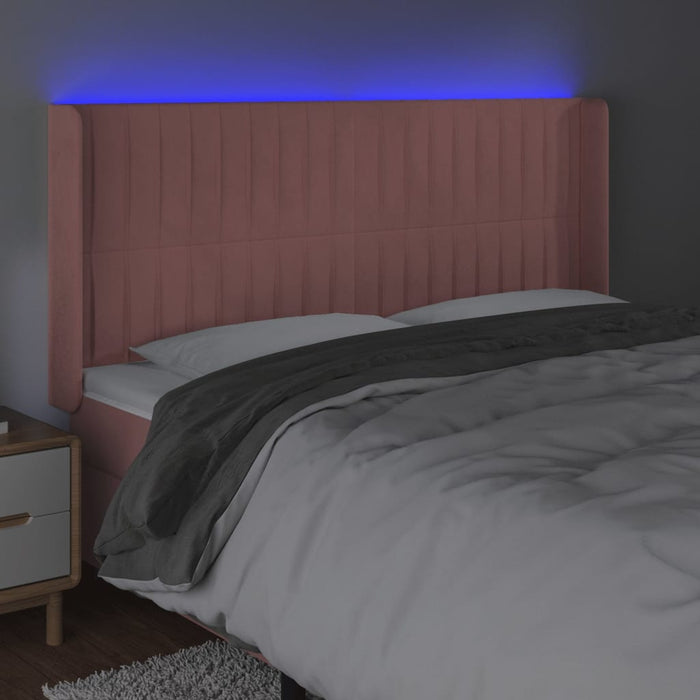 Tăblie de pat cu LED, roz, 203x16x118/128 cm, catifea - WALTI WALTI