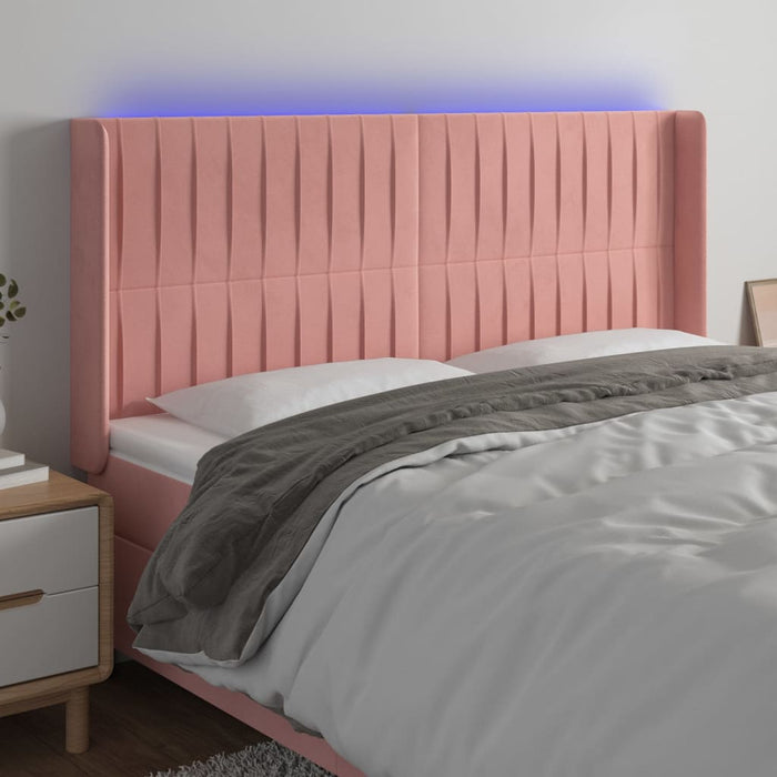 Tăblie de pat cu LED, roz, 203x16x118/128 cm, catifea - WALTI WALTI