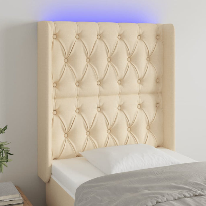 Tăblie de pat cu LED, crem, 83x16x118/128 cm, textil - WALTI WALTI
