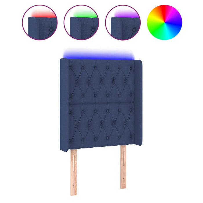 Tăblie de pat cu LED, albastru, 83x16x118/128 cm, textil - WALTI WALTI